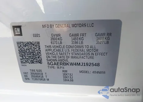 2021 Buick Enclave Fwd Essence из США, поврежденный, VIN 5GAERBKW4MJ192548